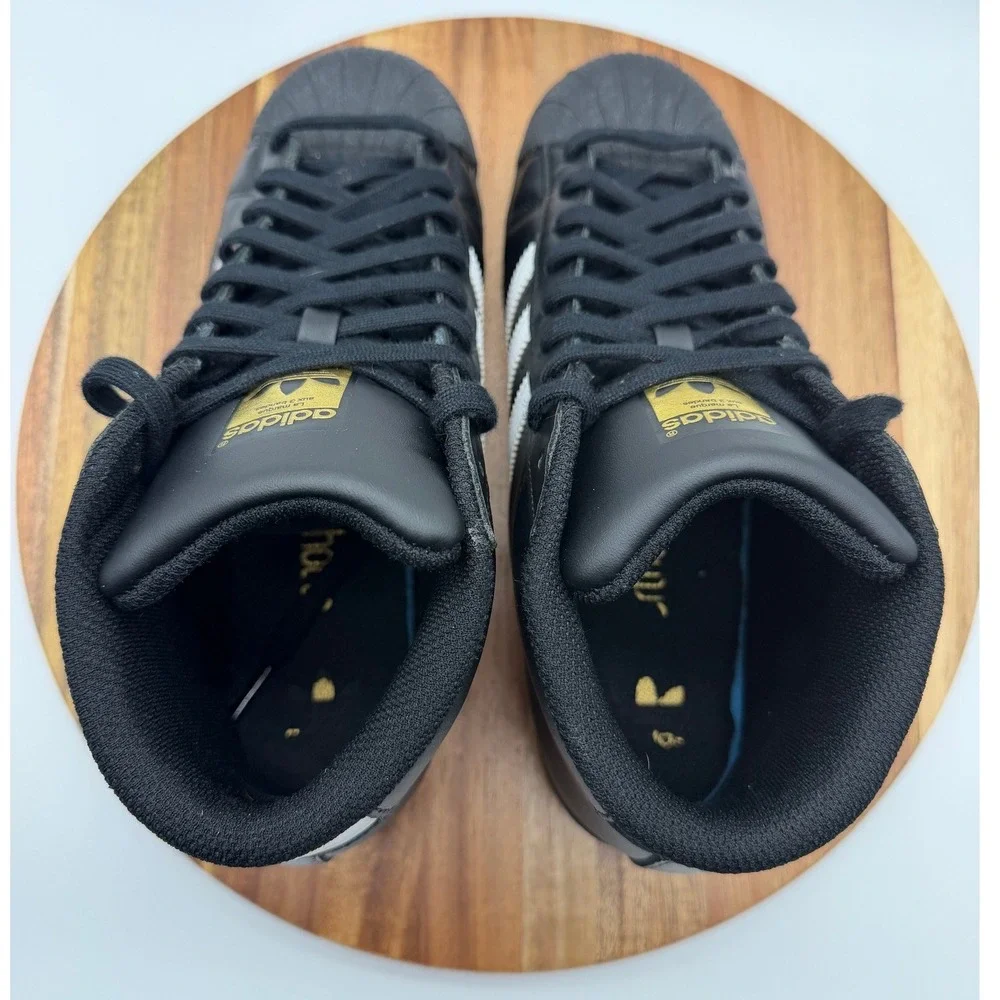Adidas Originals Women's Size 6 Pro Black White Gold Shell Toe Sneakers 0467